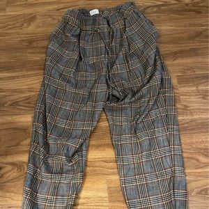 Aritzia high rise trouser plaid drawstring elastic waist XL